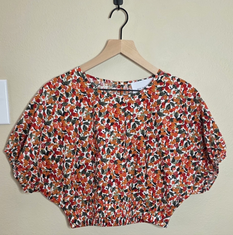 MVN The Label Izzy Floral Crop Top Red Women Size 8 Large Puff Sleeve Boho Ditsy - Picture 4 of 9